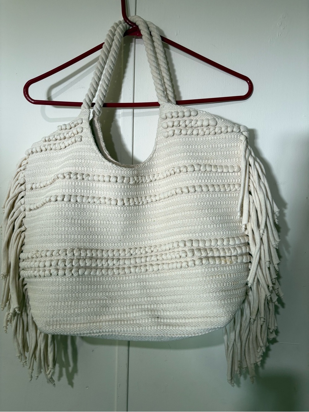 H&M Boho Fringe Woven Tote Bag - Cream